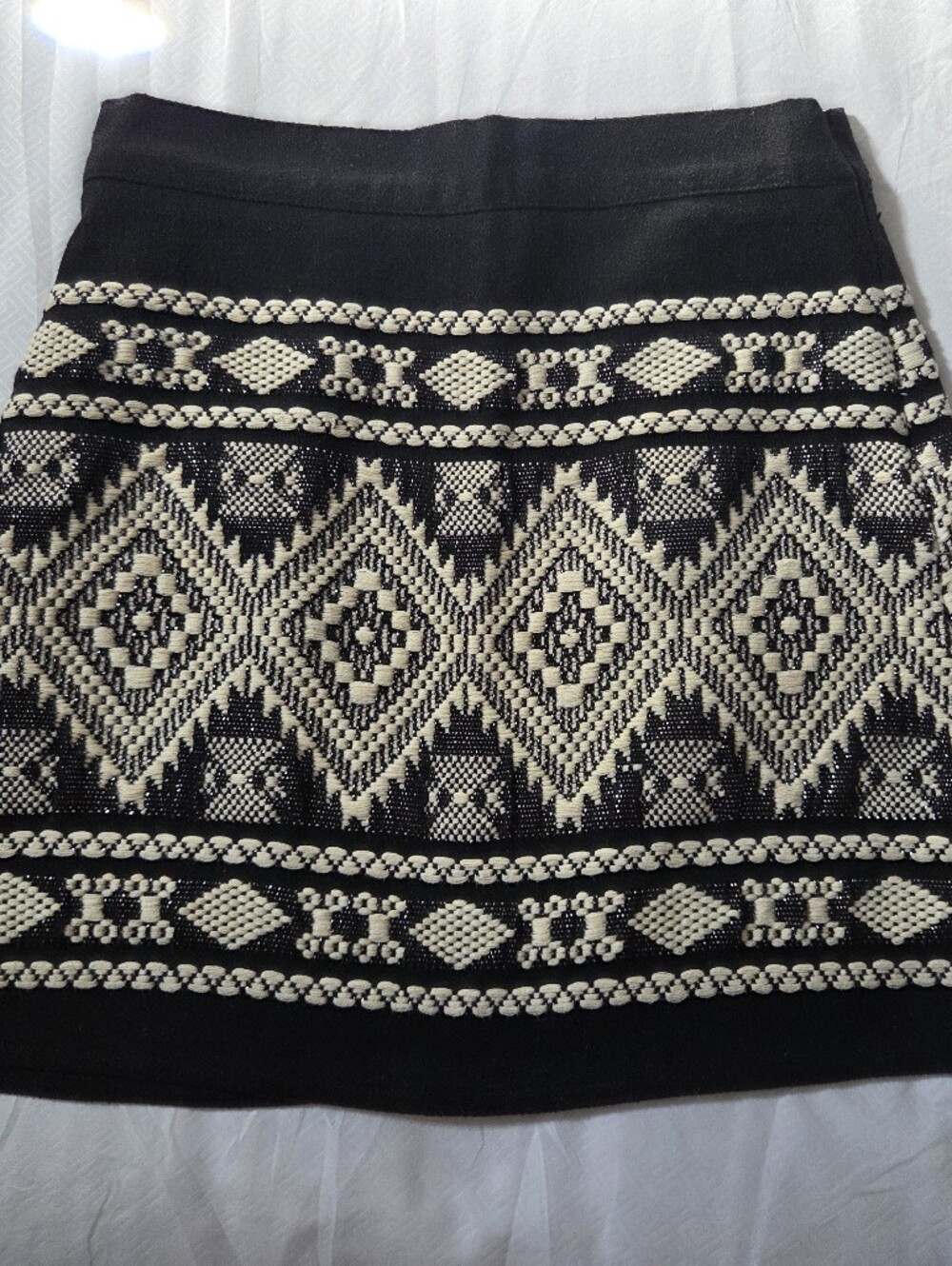 Black and Cream Patterned Knit Skirt 100% Cotton